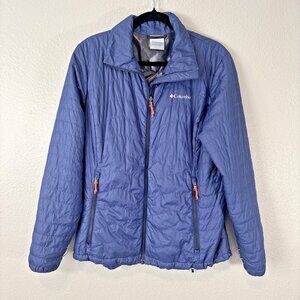 Columbia Omni-Heat Quilted Blue Puffer Jacket Women Size Large Full Zip Packable